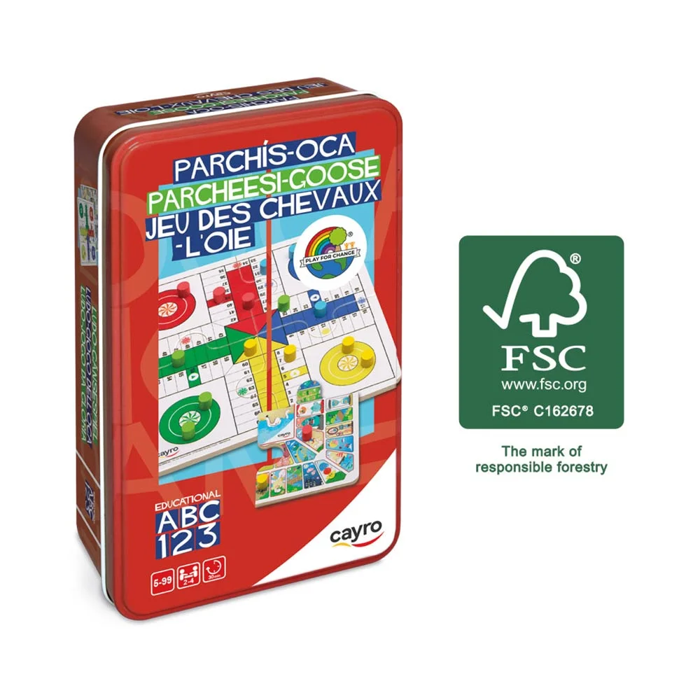 Cayro Ludo y Oca de Madera FSC en caja de Metal