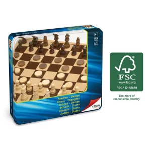 Cayro Ajedrez-Damas de Madera FSC en caja de Metal