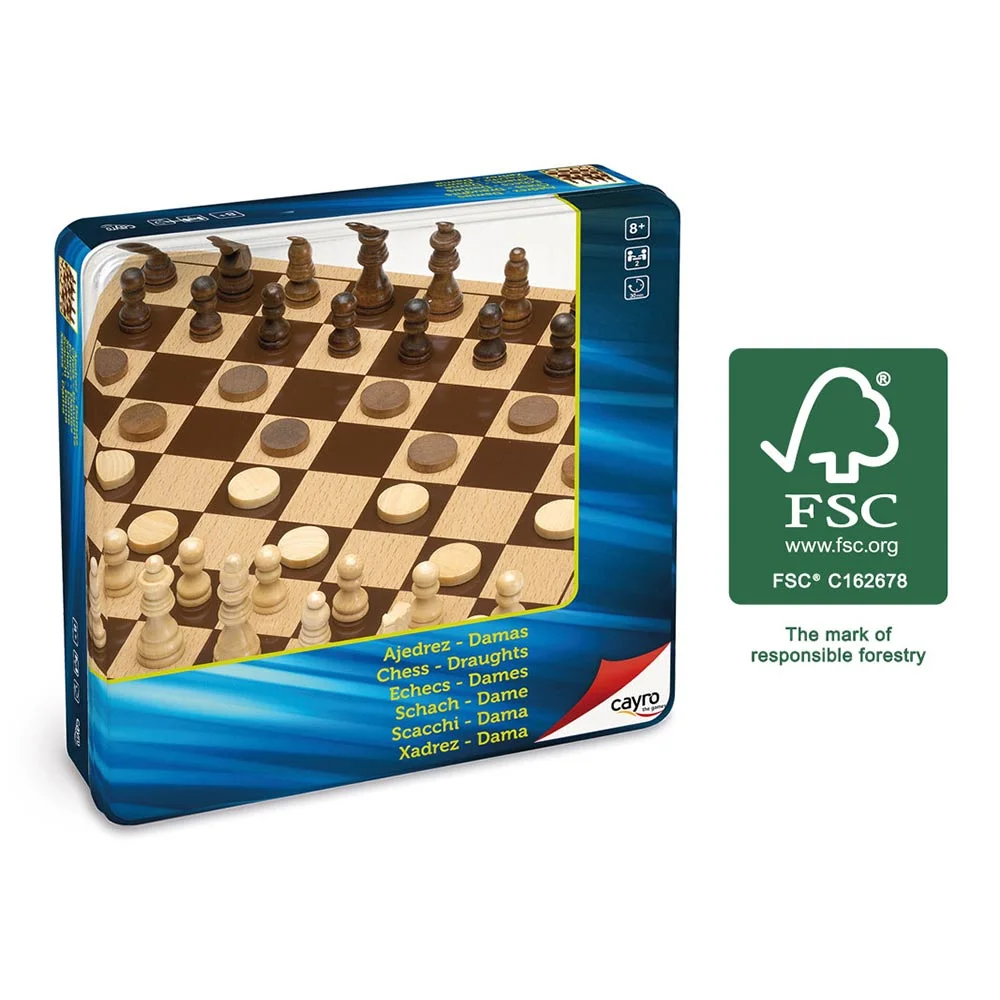 Cayro Ajedrez-Damas de Madera FSC en caja de Metal