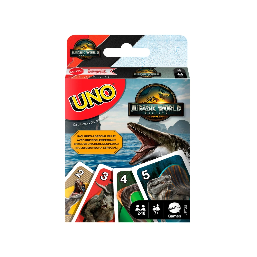 UNO Juego de Cartas Jurassic World Rebirth para niños